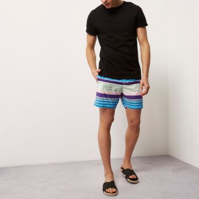 Blue multi coloured stripe swim shorts